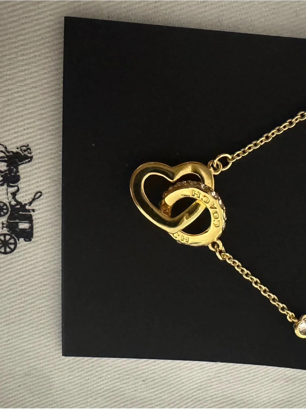 Coach Gold Interlocking Heart Necklace with Crystal Accents